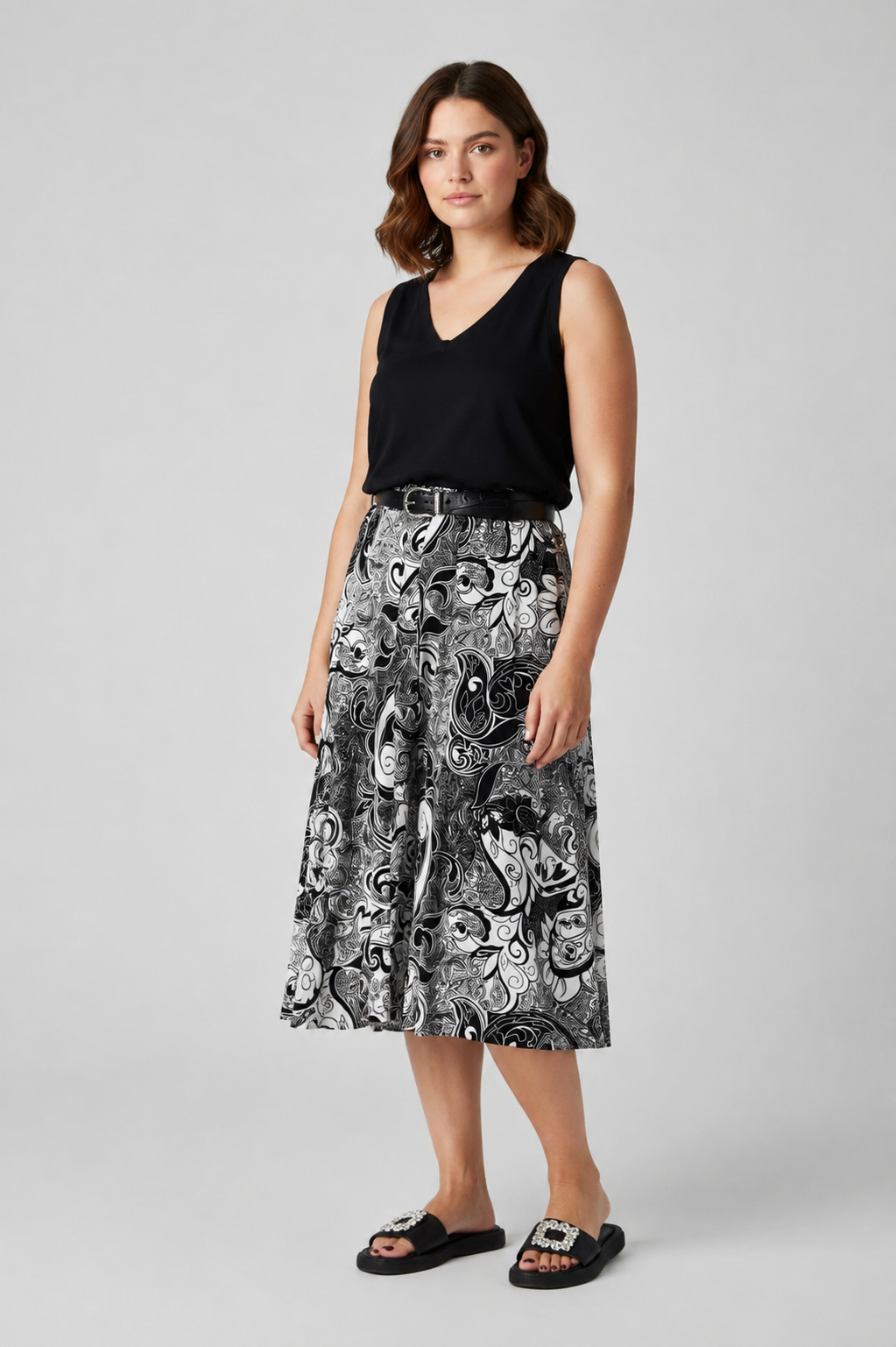 Ζιπ κιλότ με print plus size