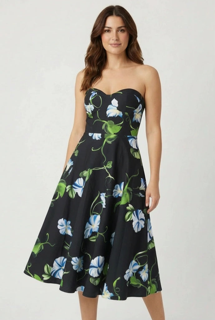 Φόρεμα στράπλες με floral μοτίβο