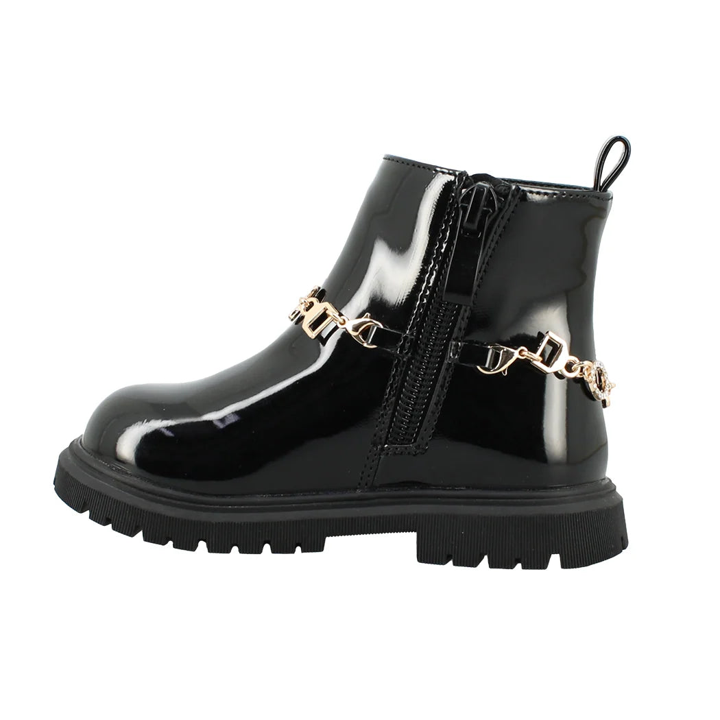 IQ KIDS 18.ELONA-205 Μαύρο Μποτάκι Για Κορίτσια Με Φερμουάρ και Αλύσιδα Με Πεταλούδες