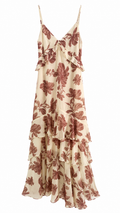 Μπεζ Floral Maxi Φόρεμα με Βολάν