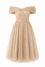 Midi Φόρεμα από Τούλι με Off-Shoulder Ντεκολτέ