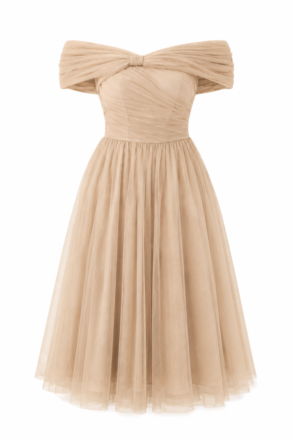Midi Φόρεμα από Τούλι με Off-Shoulder Ντεκολτέ