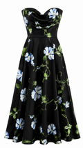 Μαύρο Floral Strapless Midi Φόρεμα