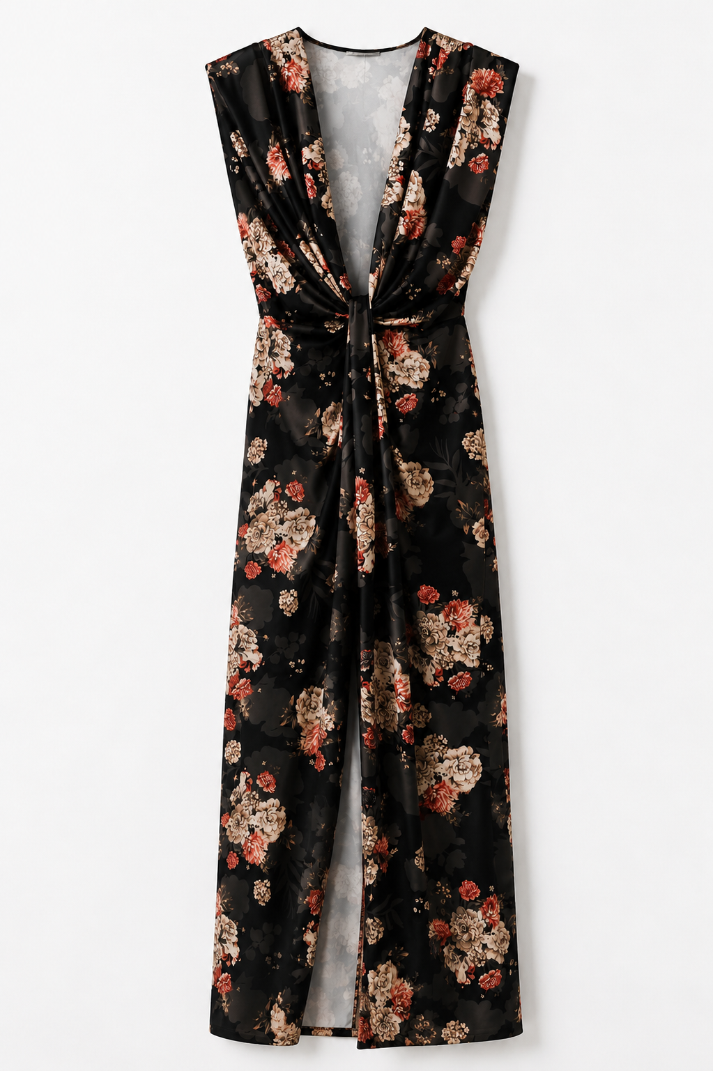 Maxi Floral Φόρεμα με Draped Μπροστινό Μέρος