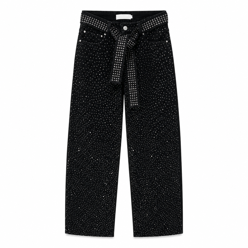 Τζιν Παντελόνι Wide Leg με Strass