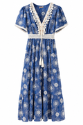 Μπλε Boho Maxi Φόρεμα με Δαντέλα