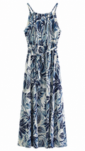 Maxi Φόρεμα με Μπλε Tropical Print