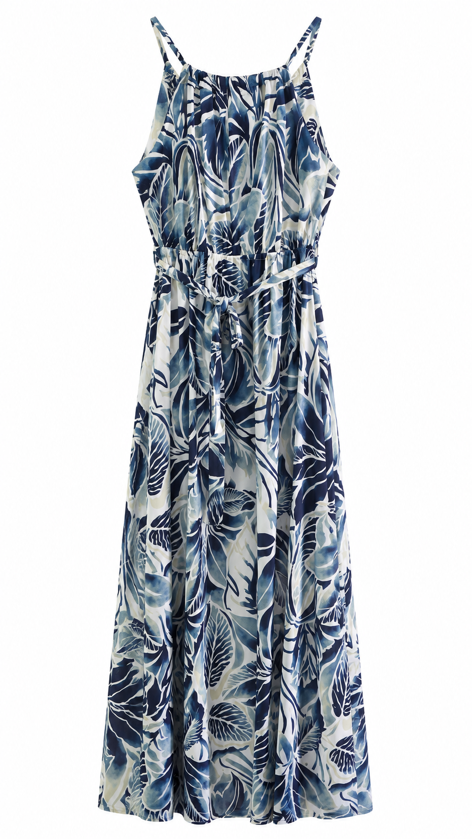 Maxi Φόρεμα με Μπλε Tropical Print