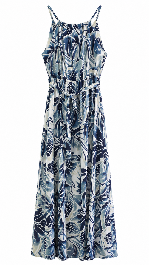 Maxi Φόρεμα με Μπλε Tropical Print