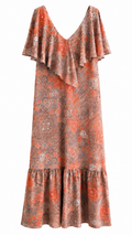 Maxi Φόρεμα με Abstract Print και Βολάν