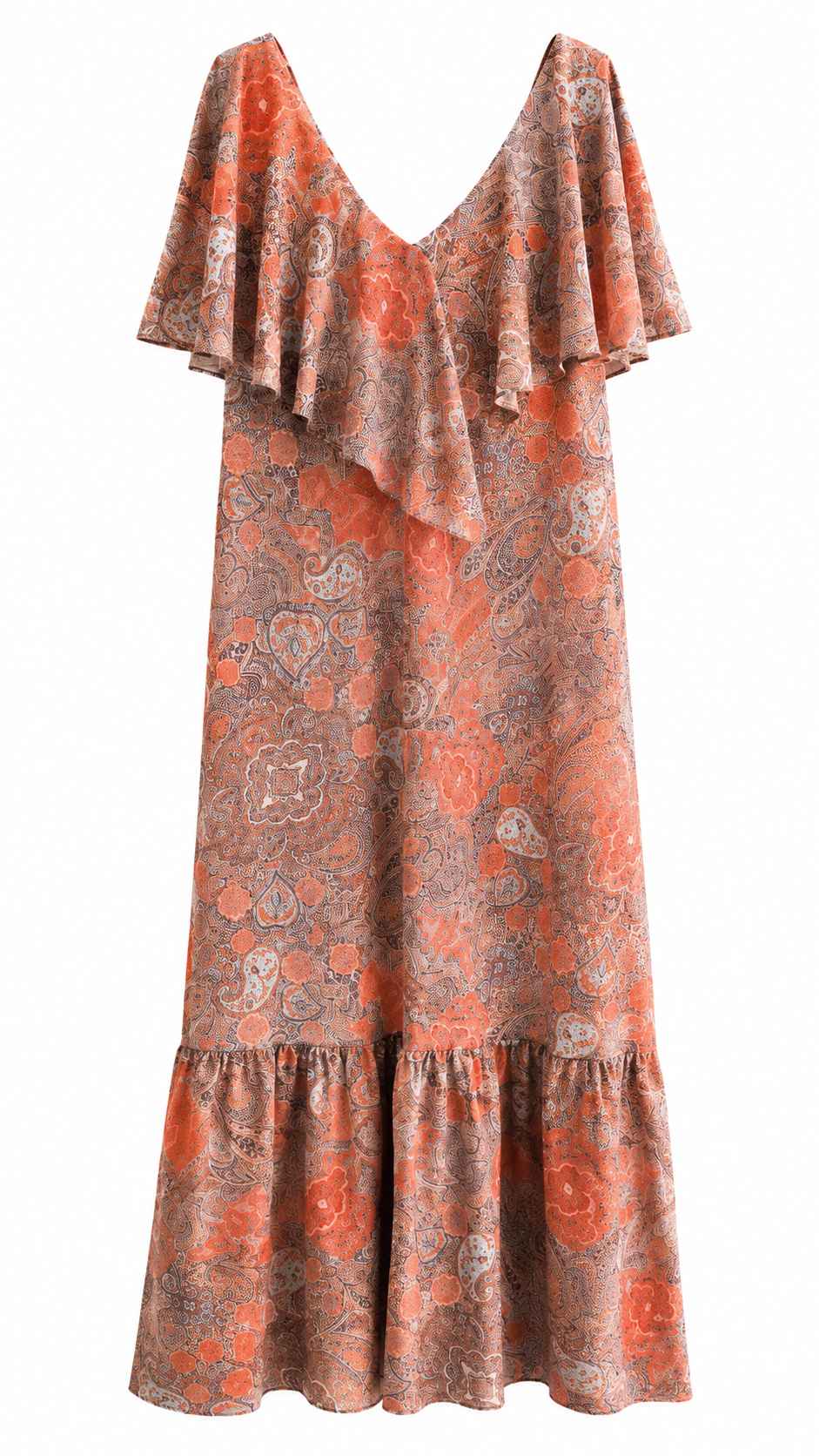 Maxi Φόρεμα με Abstract Print και Βολάν