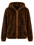 Fluffy Ζακέτα Animal Print με Κουκούλα