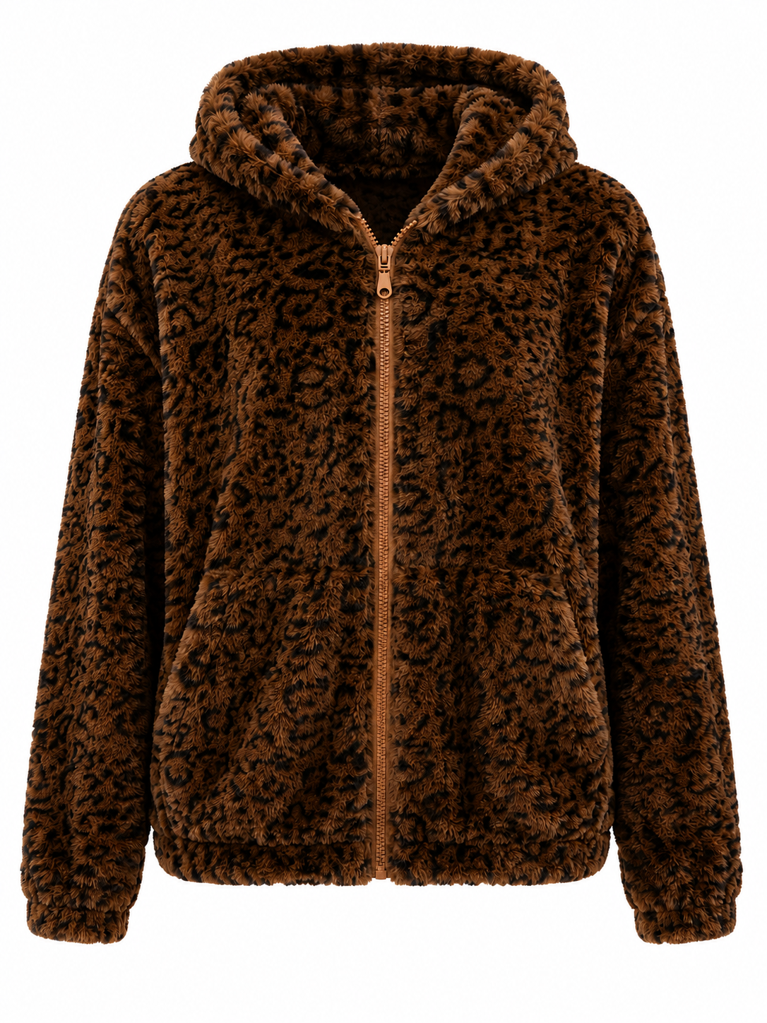 Fluffy Ζακέτα Animal Print με Κουκούλα