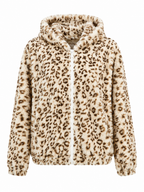 Fluffy Ζακέτα Animal Print με Κουκούλα