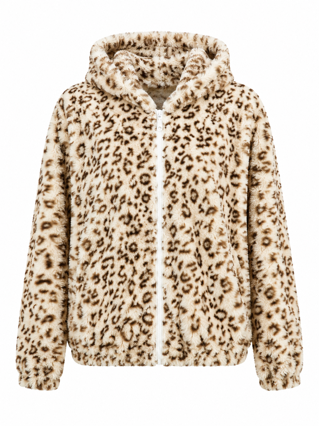 Fluffy Ζακέτα Animal Print με Κουκούλα