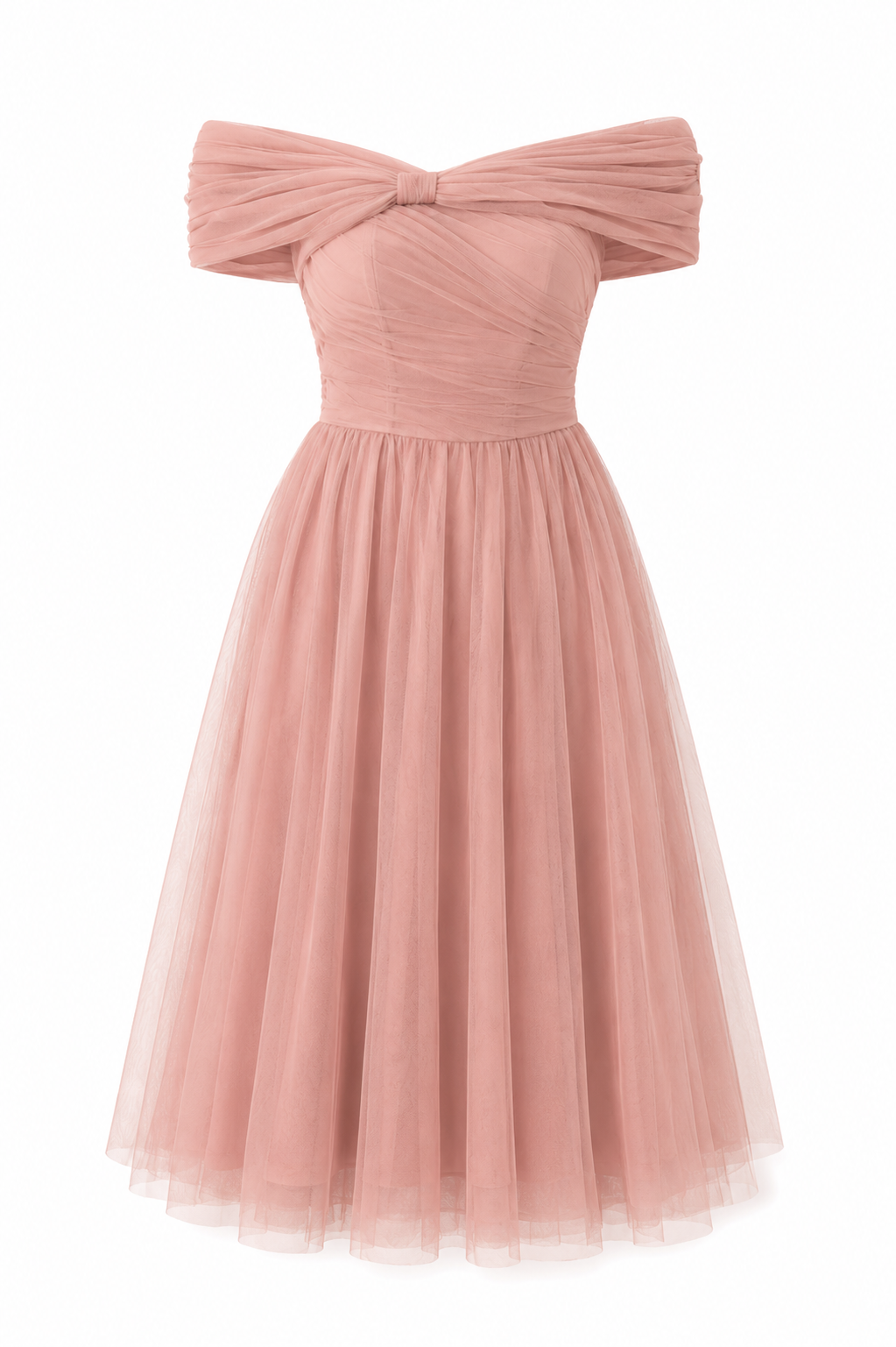 Midi Φόρεμα από Τούλι με Off-Shoulder Ντεκολτέ