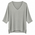 Γυναικεία Γκρι Πλεκτή Oversize Μπλούζα V-Neck Plus Size
