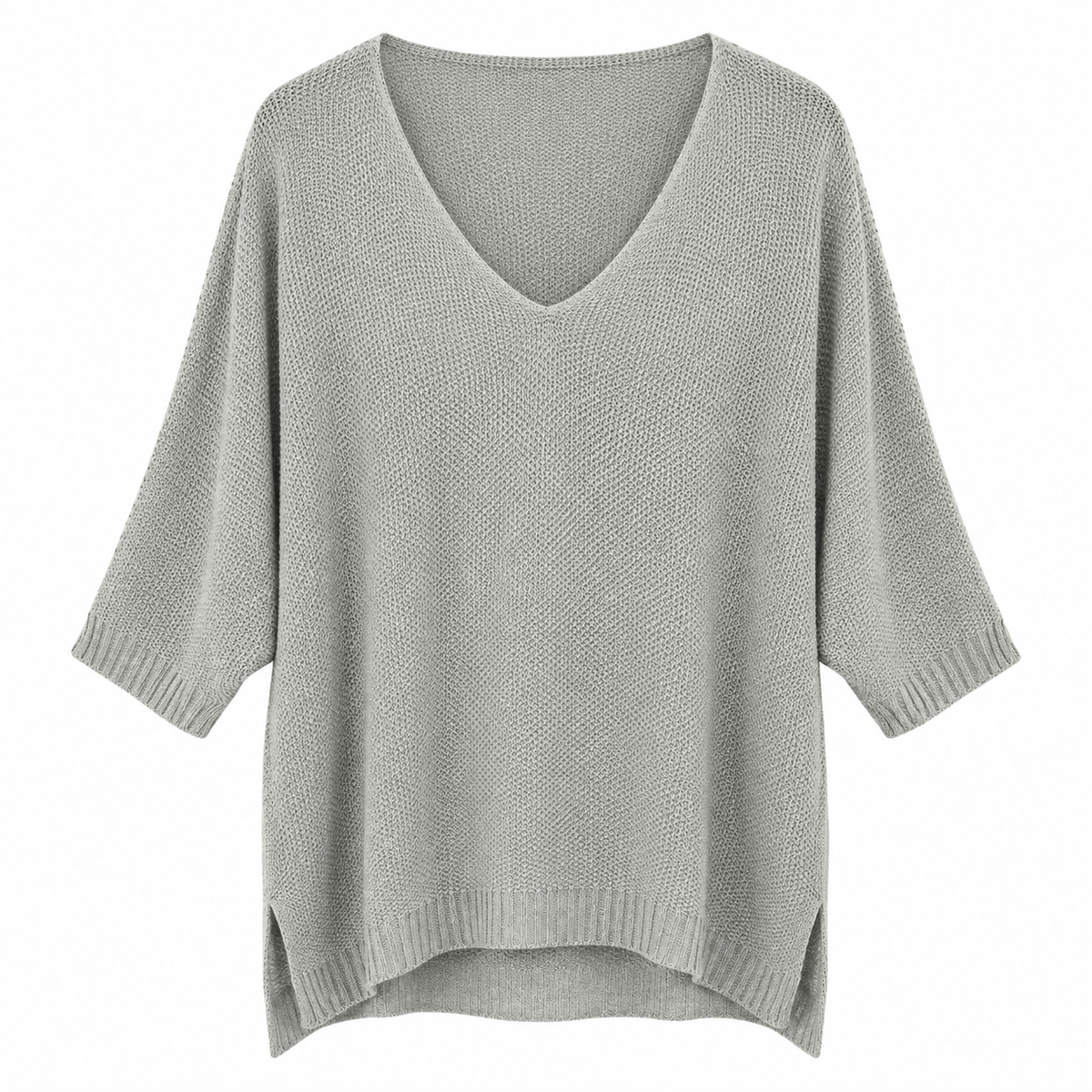 Γυναικεία Γκρι Πλεκτή Oversize Μπλούζα V-Neck Plus Size