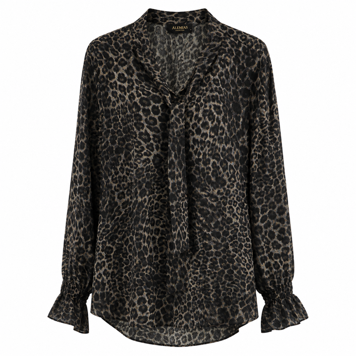 Animal Print Πουκάμισο με Δέσιμο στον Λαιμό Plus Size