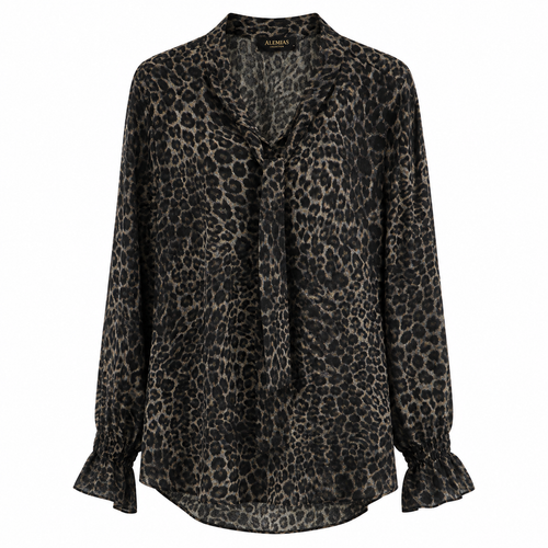 Animal Print Πουκάμισο με Δέσιμο στον Λαιμό Plus Size