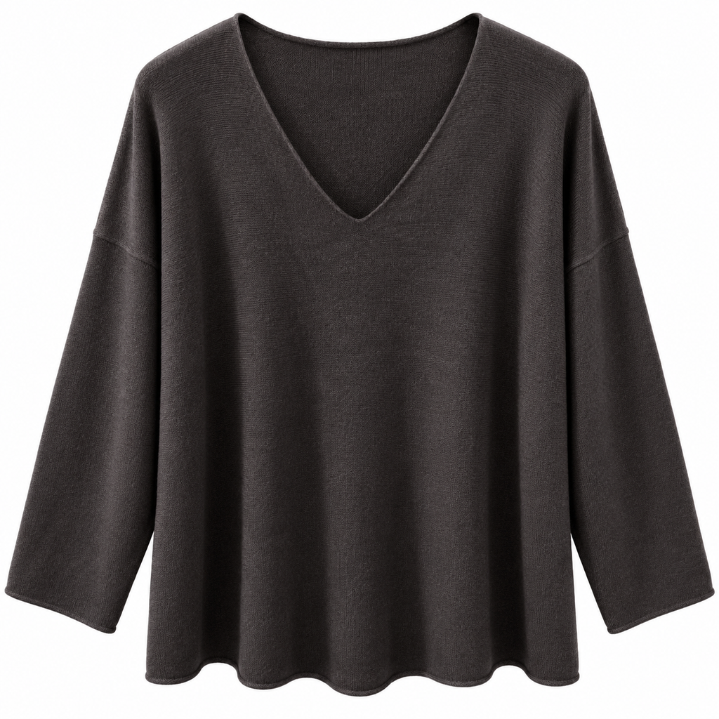 Γυναικεία Πλεκτή Μπλούζα Oversize με V Λαιμόκοψη Plus Size