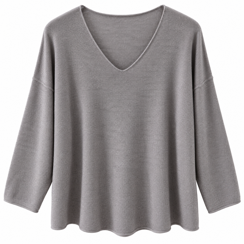 Γυναικεία Πλεκτή Μπλούζα Oversize με V Λαιμόκοψη Plus Size