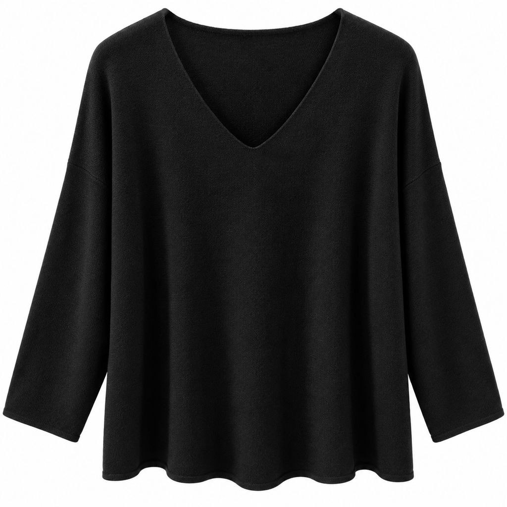 Γυναικεία Πλεκτή Μπλούζα Oversize με V Λαιμόκοψη Plus Size