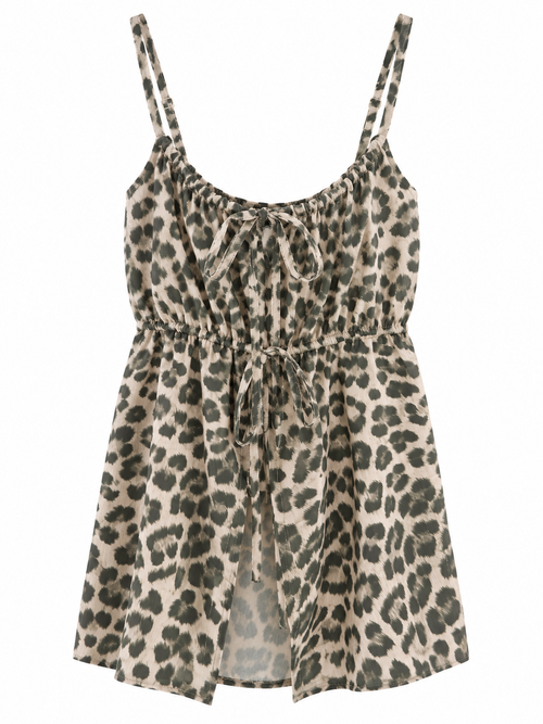 Leopard Top με Λεπτές Τιράντες και Δεσίματα