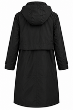 Γυναικείο Μαύρο Μακρύ Parka με Κουκούλα και Leopard Επένδυση