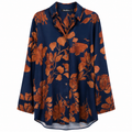 Floral Πουκάμισο Μπλε με Καφέ Print