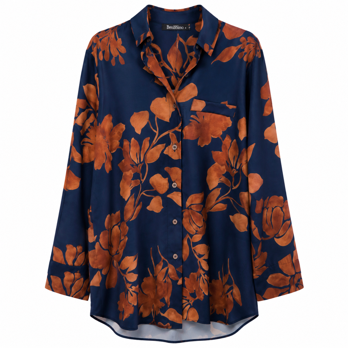 Floral Πουκάμισο Μπλε με Καφέ Print