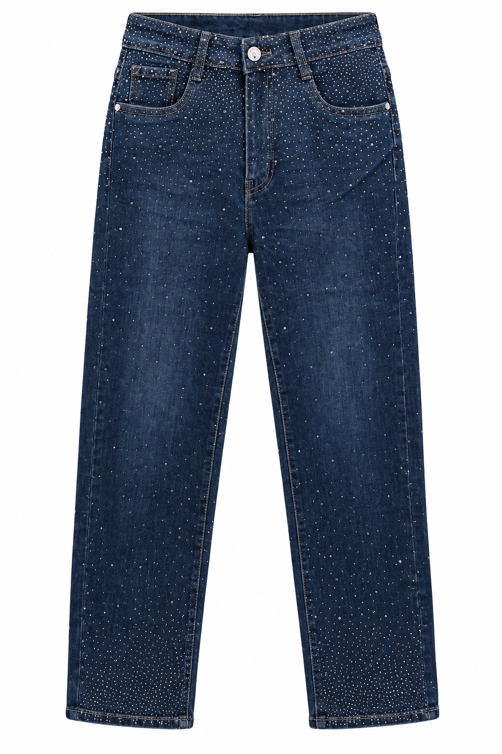 Γυναικείο Plus Size Σκούρο Τζιν Mom Fit με Στρας
