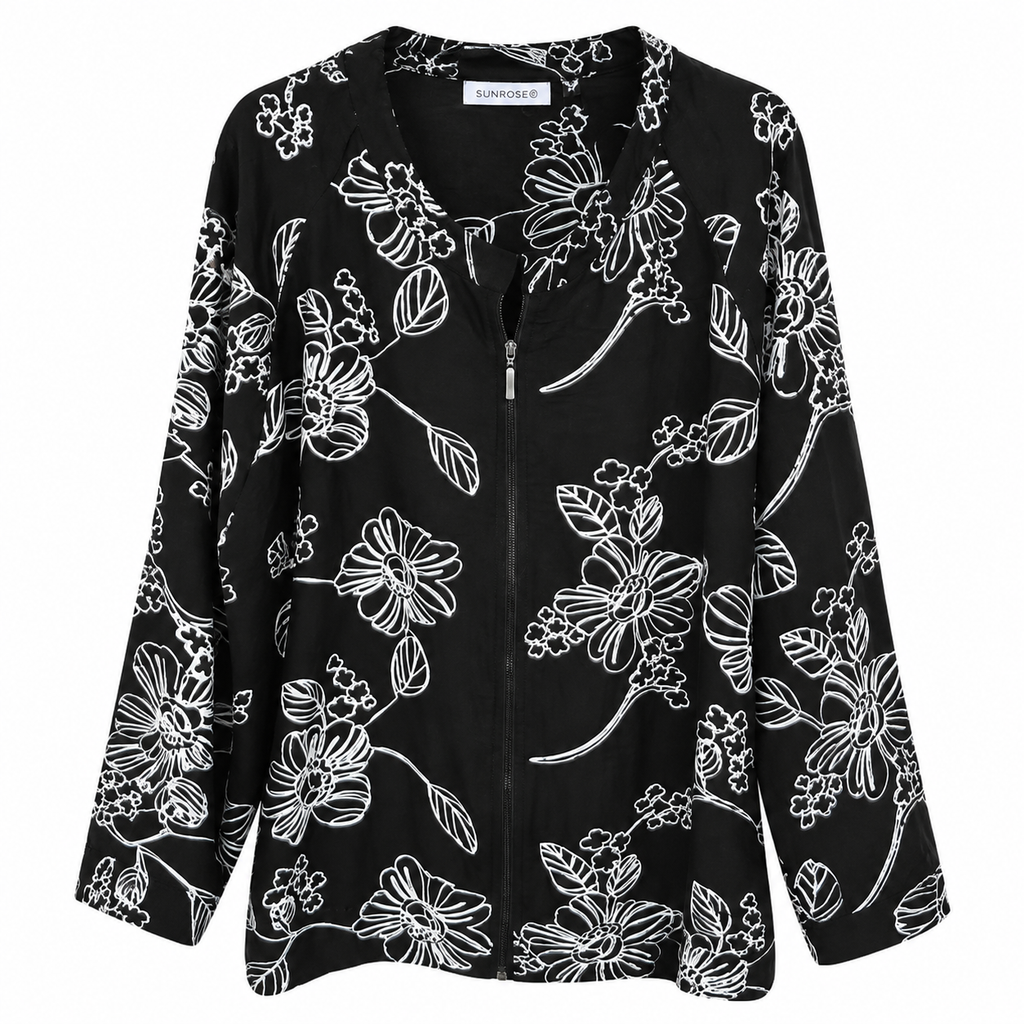 Γυναικείο Floral Τζάκετ με Φερμουάρ Plus Size