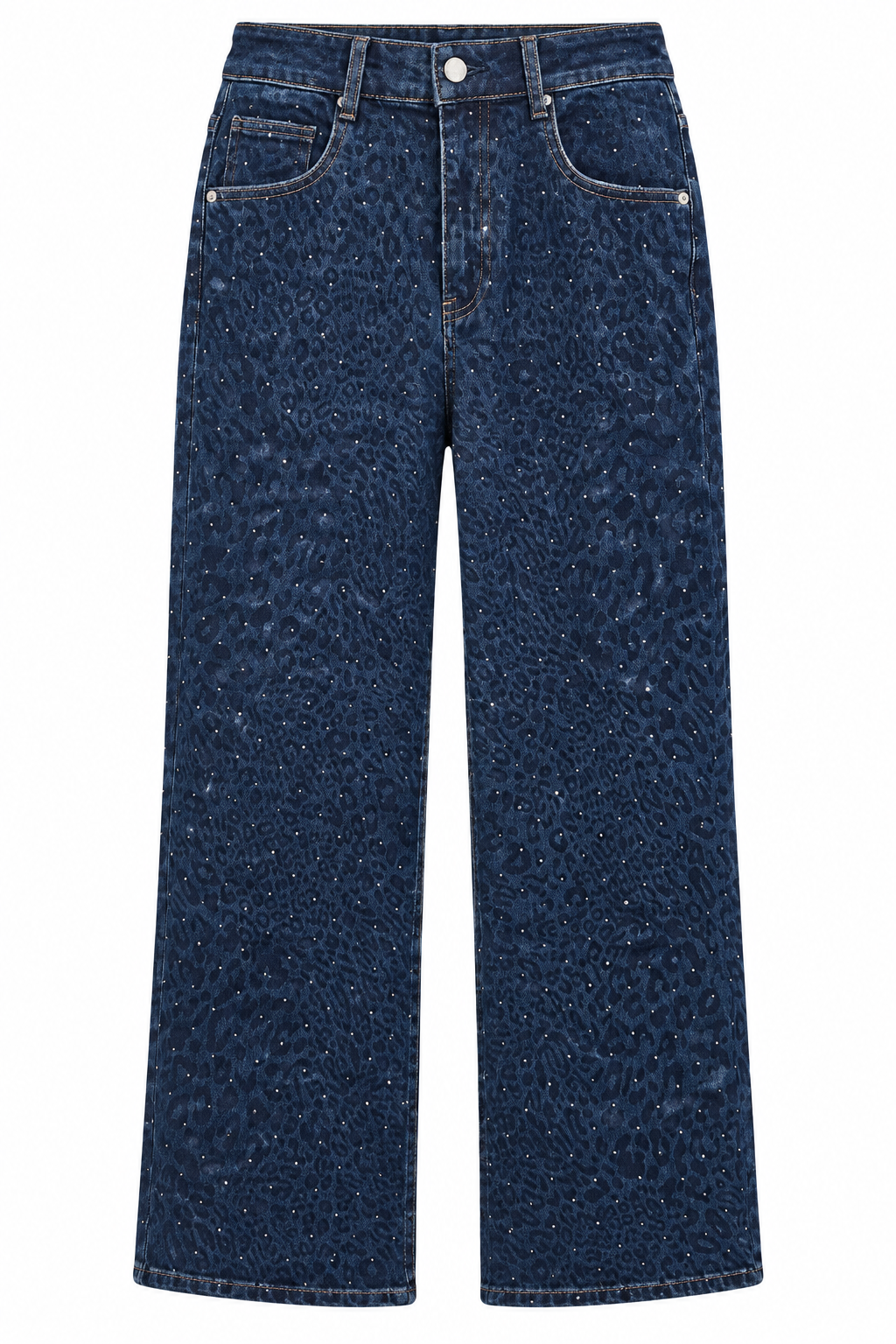 Γυναικείο Plus Size Wide Leg Τζιν Λεοπάρ με Στρας