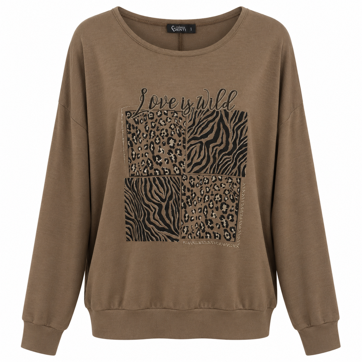 Γυναικεία Μπεζ Μπλούζα Love is Wild με Animal Print
