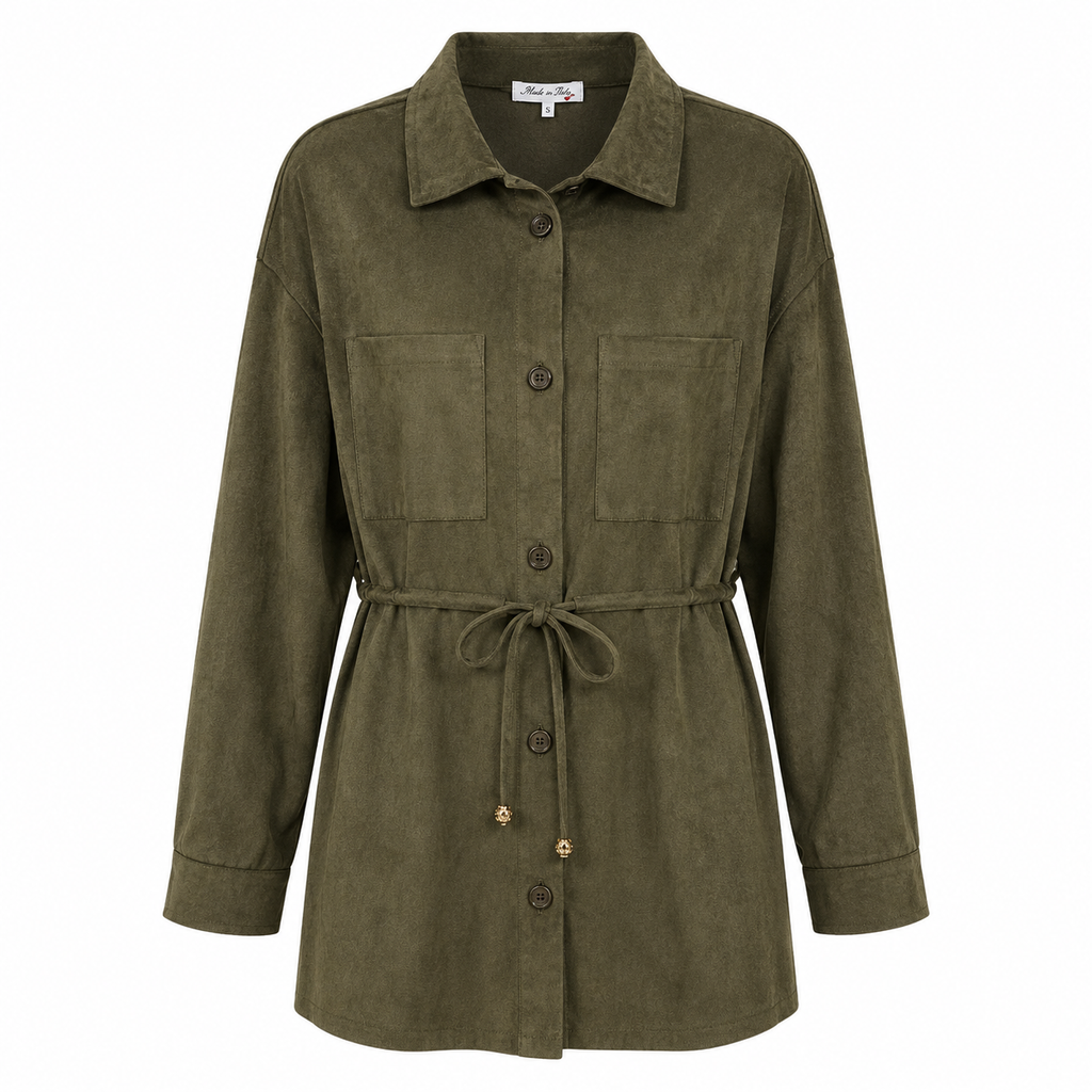 Suede-Look Σετ Shirt-Jacket και Παντελόνι