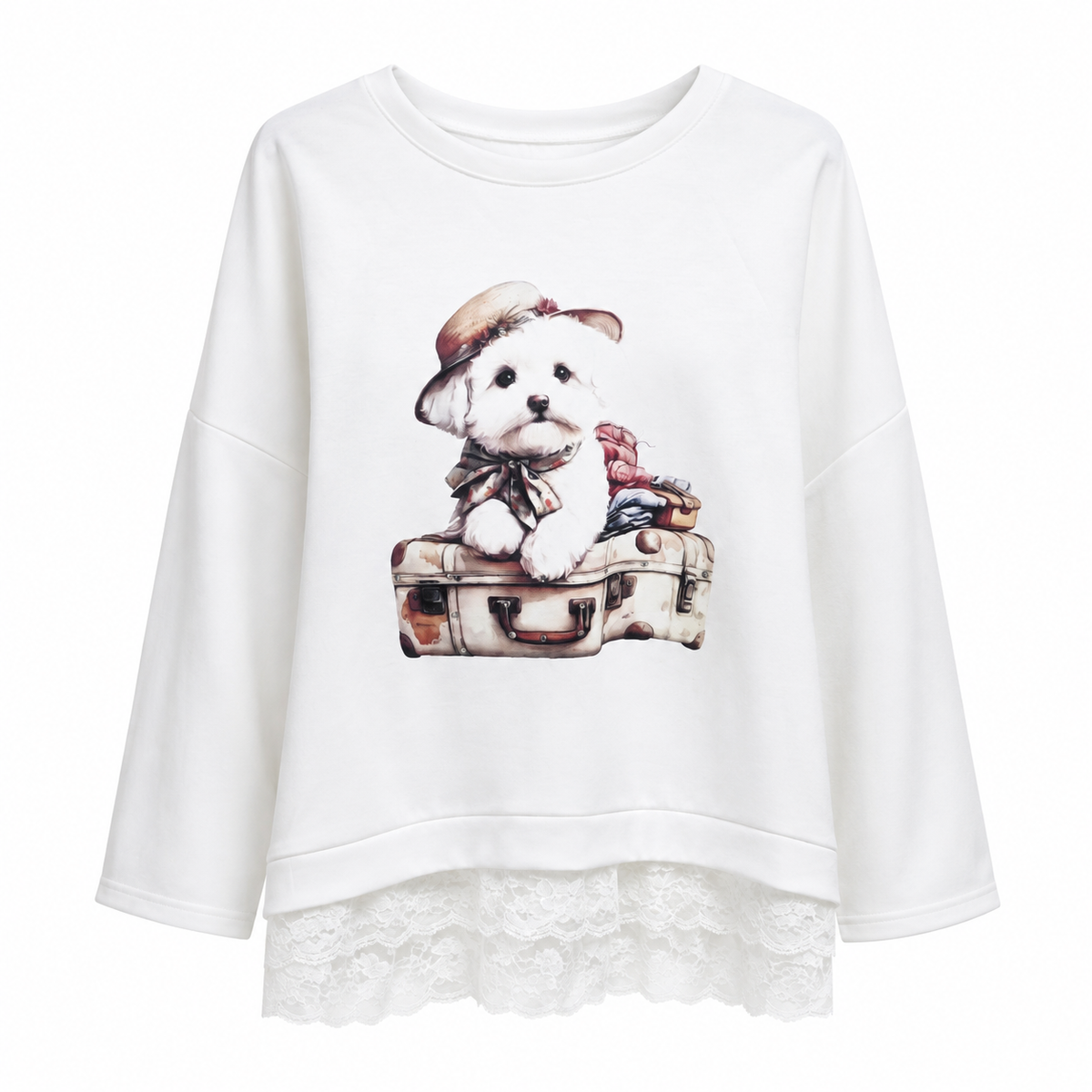 Oversized Top με Animal Graphic και Δαντέλα