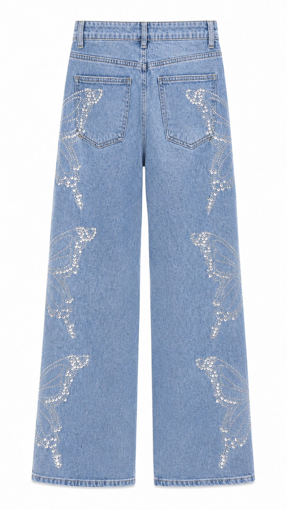 Τζιν Παντελόνι Wide Leg με Πεταλούδες Strass