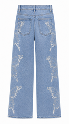 Τζιν Παντελόνι Wide Leg με Πεταλούδες Strass