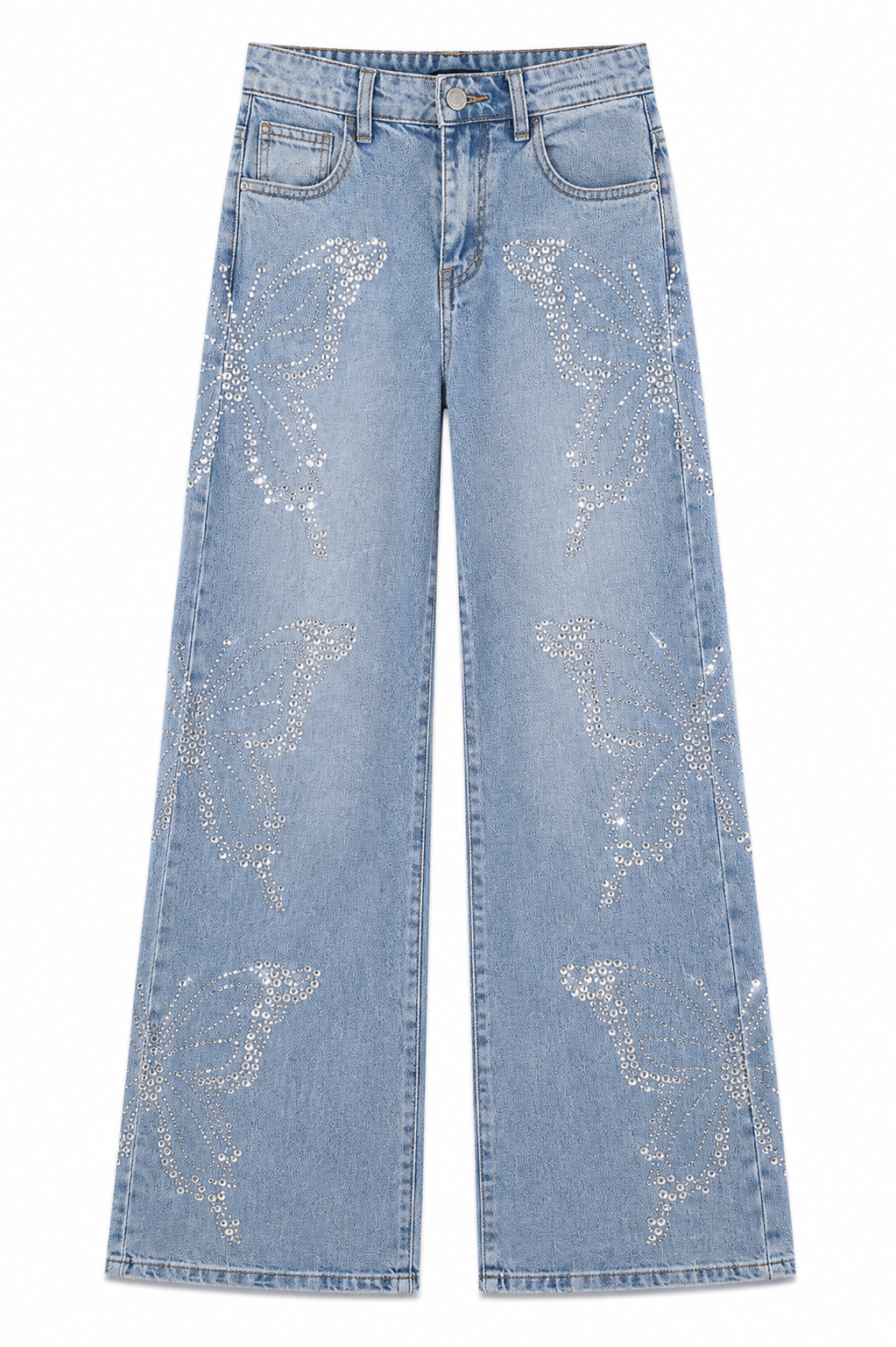 Τζιν Παντελόνι Wide Leg με Πεταλούδες Strass