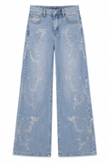 Τζιν Παντελόνι Wide Leg με Πεταλούδες Strass
