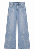 Τζιν Παντελόνι Wide Leg με Πεταλούδες Strass