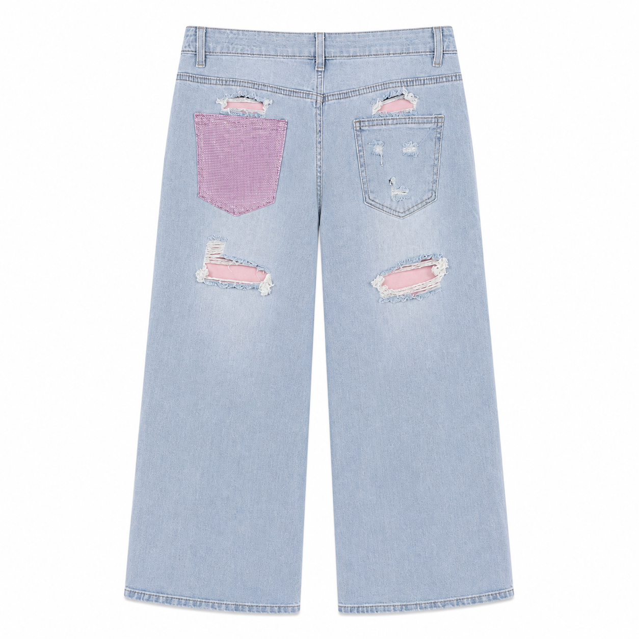 Τζιν Παντελόνι Wide Leg με Ροζ Λεπτομέρειες