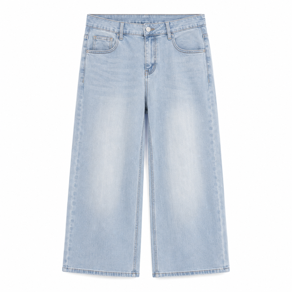 Τζιν Παντελόνι Wide Leg με Ροζ Λεπτομέρειες