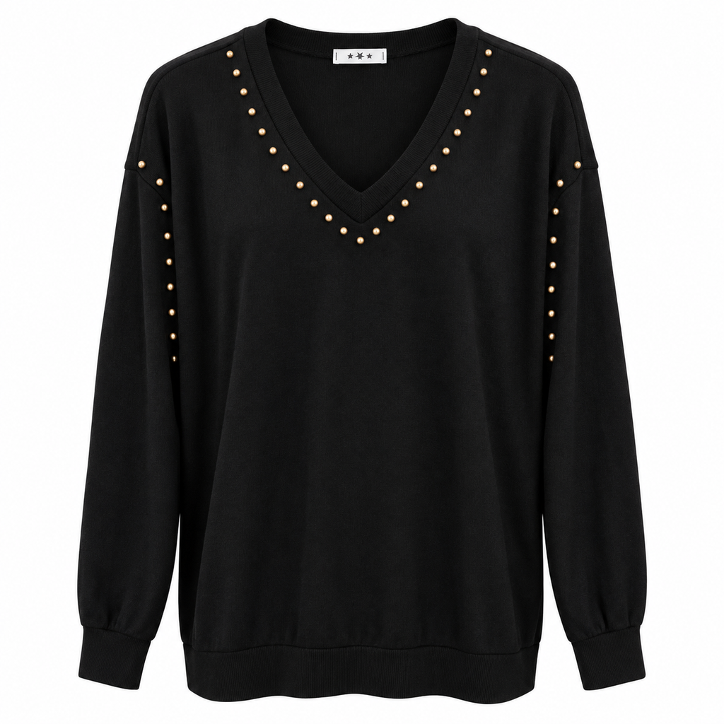 Γυναικεία Μπλούζα V-Neck με Χρυσά Τρουκς Plus Size
