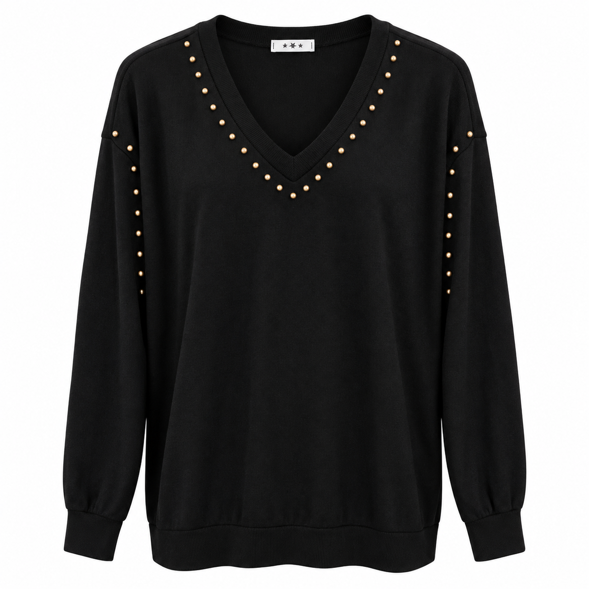 Γυναικεία Μπλούζα V-Neck με Χρυσά Τρουκς Plus Size