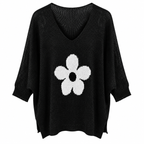 Γυναικεία Πλεκτή Μπλούζα V-Neck με Λουλούδι Plus Size