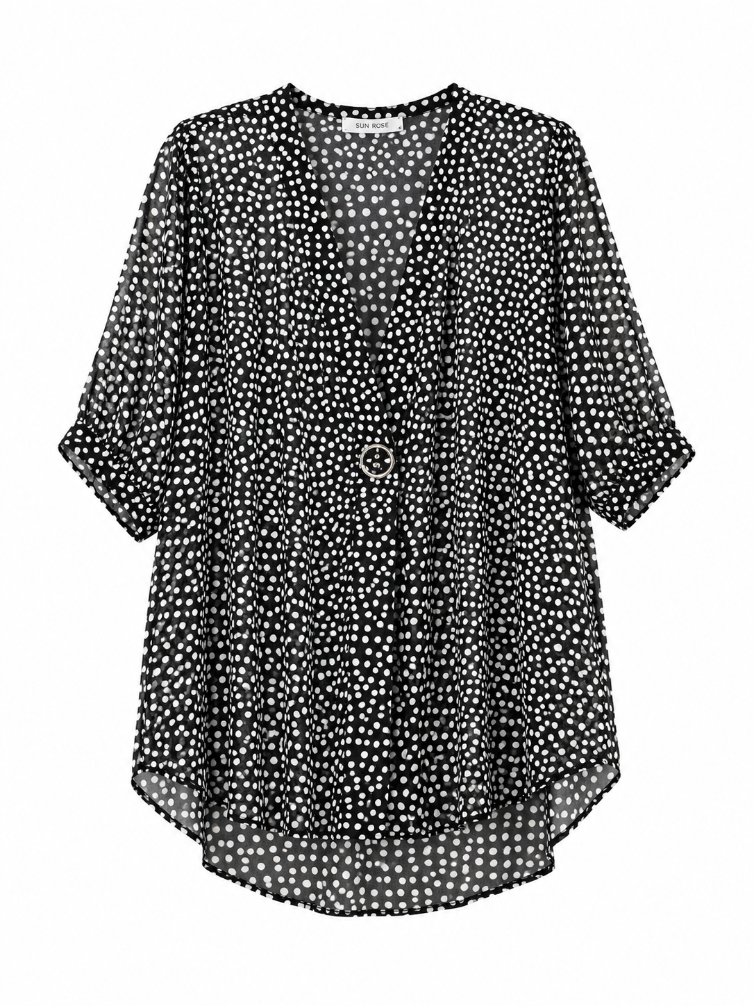 Πουά Πουκαμίσα με Ασύμμετρο Τελείωμα Plus Size