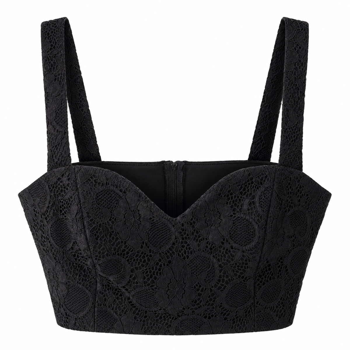 Μαύρο Δαντελένιο Crop Top με Φαρδιές Τιράντες