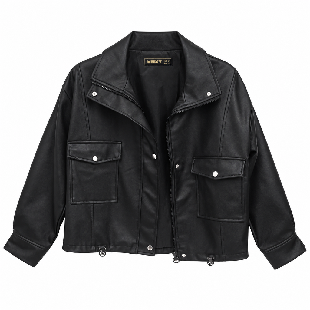 Γυναικείο Δερματίνη Jacket με Τσέπες